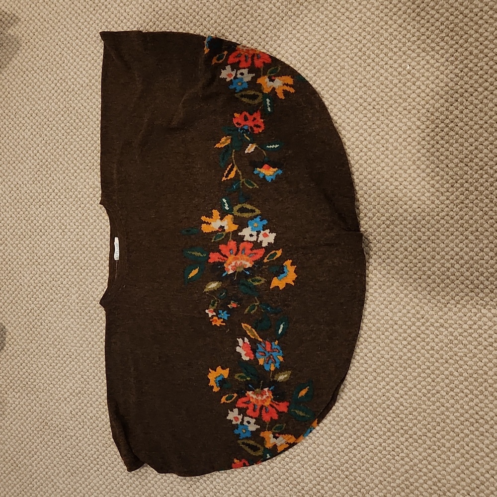 Fall Floral Batwing Ponch Brown Sweater OB2-12 Brand, sz M/L